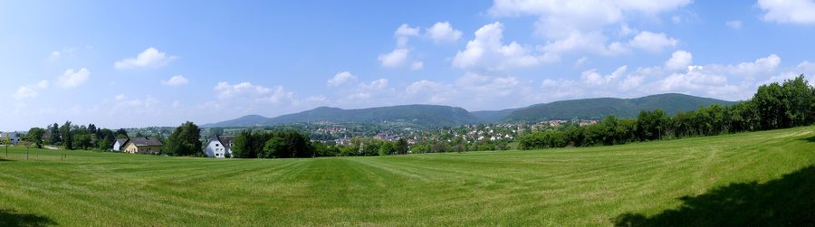 Panoramic sight of Niederbronn-les-Bains city at the foot of the Northern Vosges mountain range