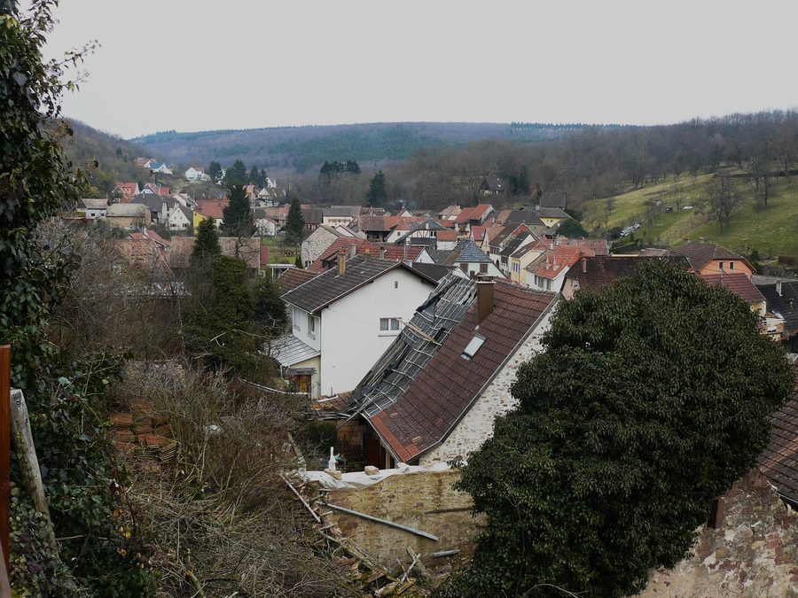 Osenbach und die bewaldete Umgebung im Haut-Rhin, aufgenommen von den Höhen